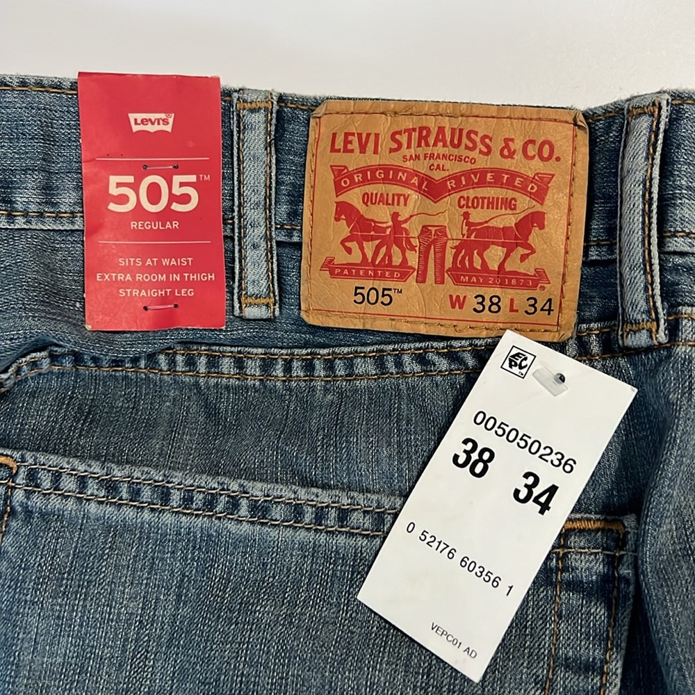 Levi's 505 Straight Leg Blue Jeans NWT - 38x34 - Picture 5 of 11